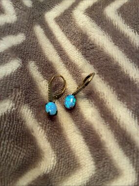 Gold-tone Blue Opal Drop Earrings - Elegant Women's Jewelry